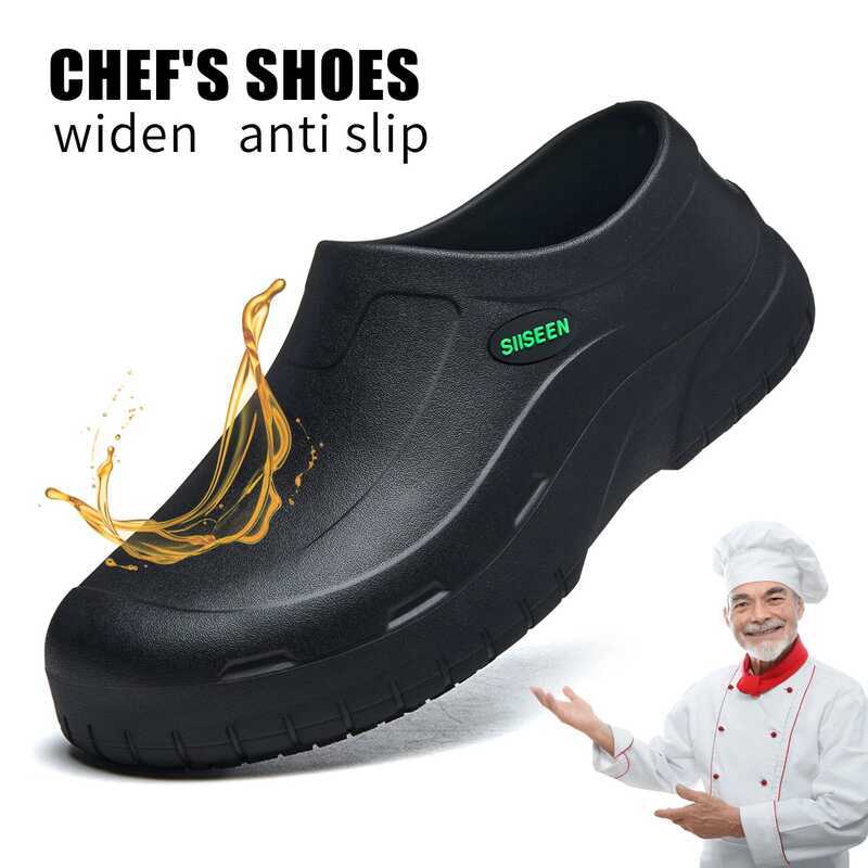 C Men's Chef Shoes Waterproof Slip-On Lightweight Soft Anti-Slip Kitchen Hotel Work Shoes Easy To W