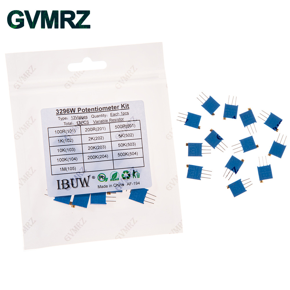 13PCS 3296W Trimmer Potentiometerปรับ Resistor 10K 100K 500K 1M Ohm Variable Resistor 3 PinsสําหรับD