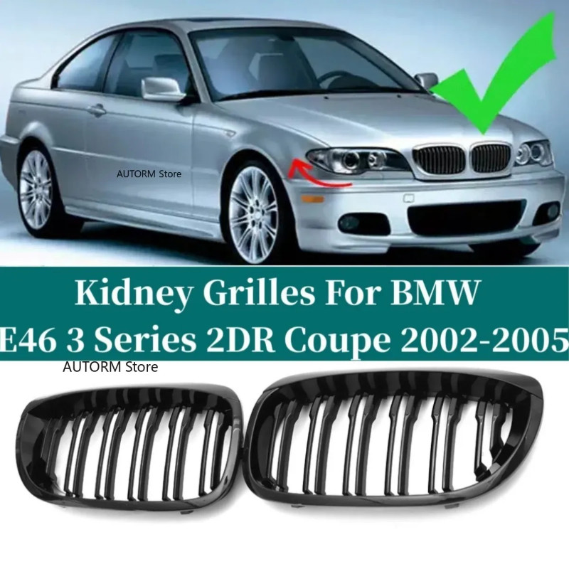Gloss Black Car Front Kidney Grilles Grills Racing Grill For BMW E46 3 Series 2DR Coupe 2002-2005 5