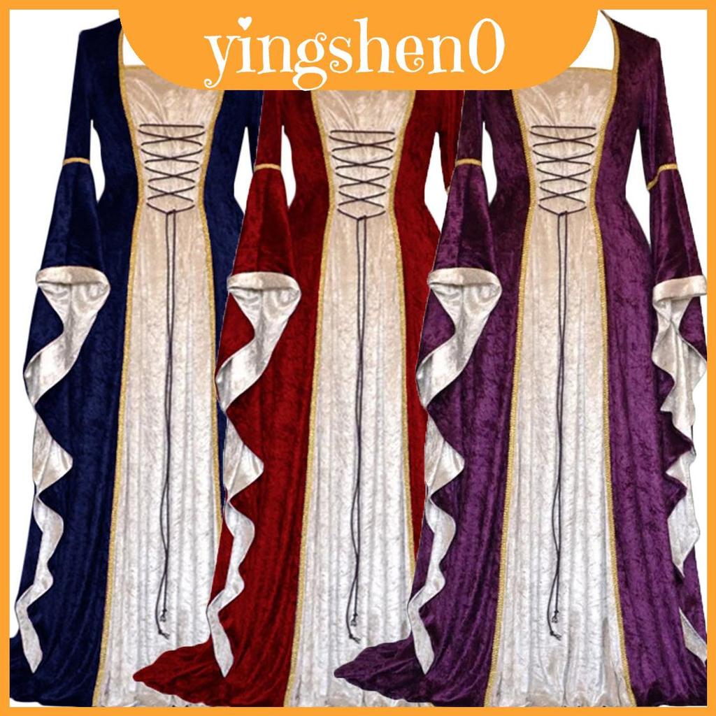 Century 18th Charming ชั้นความยาวชุดยุคกลางสีที่อุดมไปด้วยสําหรับเทศกาล Renaissance