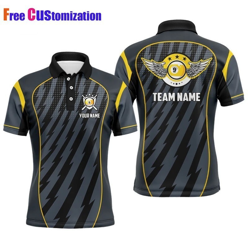 9 Ball Wings Custom ชื่อบิลเลียด Polo & Quarter Zip เสื้อสําหรับชาย, 9 Ball บิลเลียดเสื้อ VHM0007
