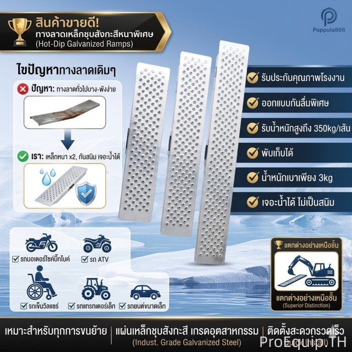 [รับประกันสินค้า] ทางลาดขึ้นรถ พับเก็บได้ ทางลาดรถเข็นวีลแชร์ ทางลาดมอเตอร์ไซค์ แผ่นทางลาดอลูมิเนียม กันลื่น