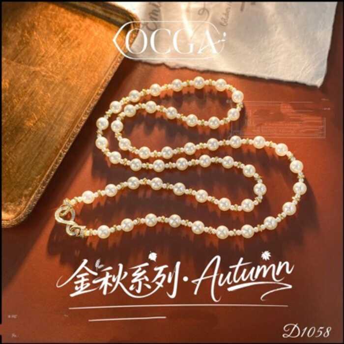 ยาว Nanyang Gold Bead สร้อยคอผสม Cai Shijia แก้ว Pearl เสื้อกันหนาว Simple High-End Morandi สร้อยคอผ