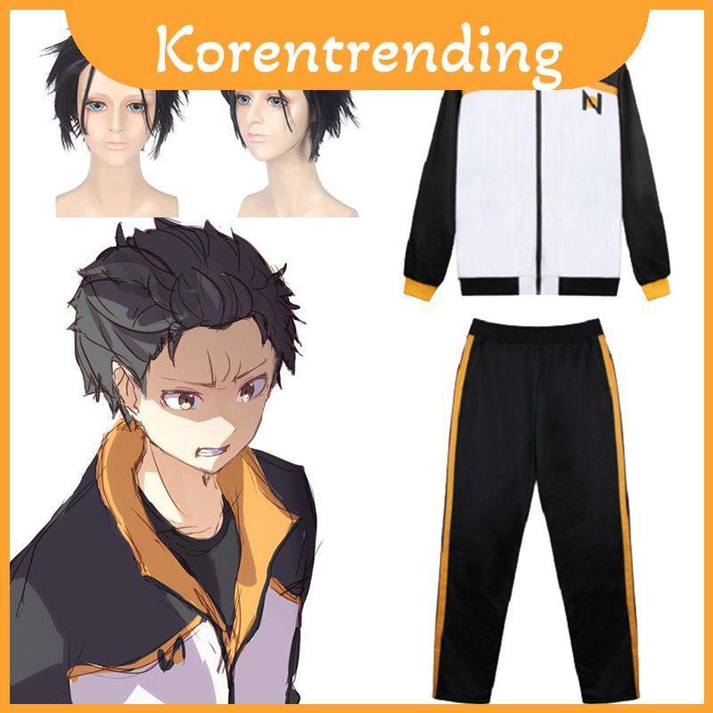 Natsuki Rezero ชุดคอสตูมคอสเพลย์ Subaru ในสีดําและสีขาวหรูหรา