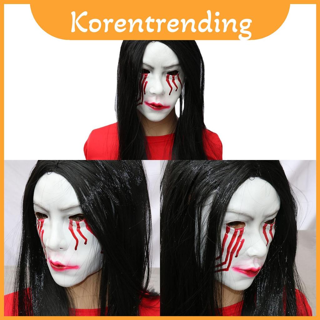 Latex Npc หน้ากาก Sadako สยองขวัญผมยาวและรายละเอียดเลือดสําหรับ Ghost Themed และเหตุการณ์คอสเพลย์