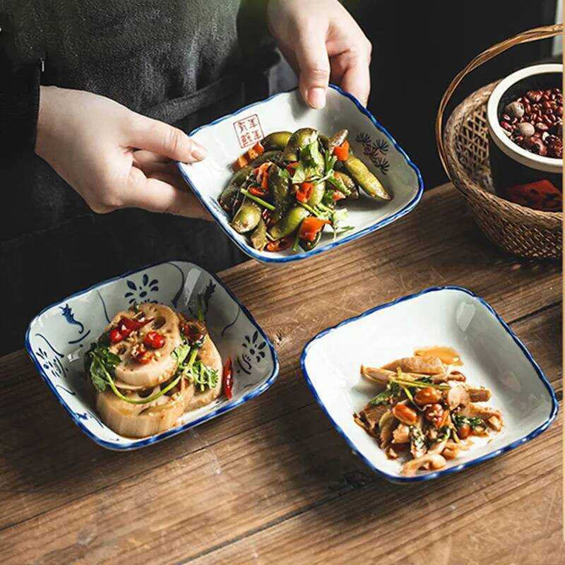 C Square Ceramic Plates Exquisite Snack Cake Plates Antique Ceramic Salad Plates Sushi Desserts Tra