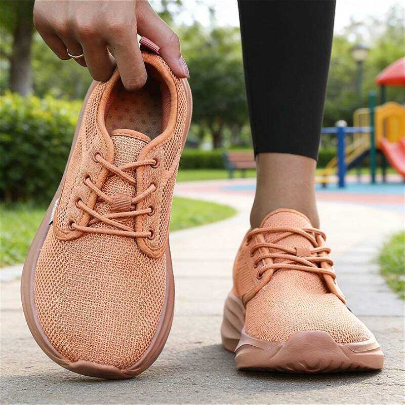 C Couple Style Wide Toe Box Barefoot Shoes Khaki Breath Mesh Casual Shoes Lace Up Walking Shoes For