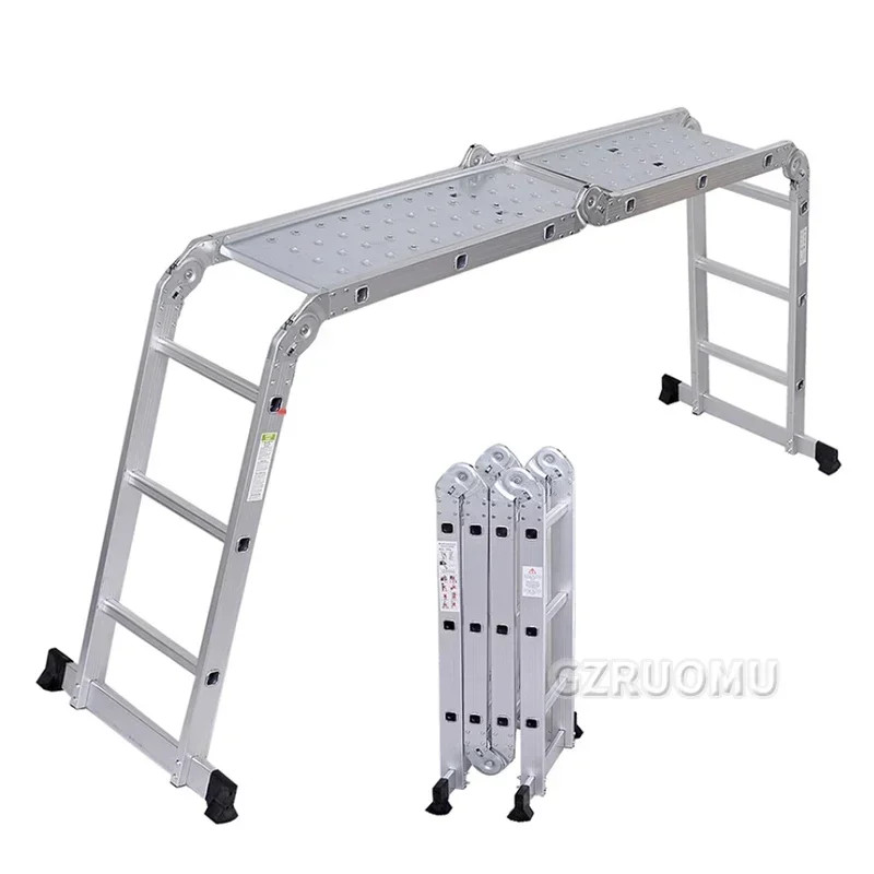 3.7M Folding Work Platform Aluminum Drywall Stool Ladder Heavy Duty Work Bench W/ Non-Slip Feet for