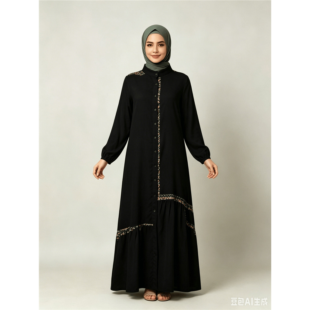 ผู้หญิงดอกไม้ปุ่มลง Abaya Maxi ชุด, Elegant แขนยาวเจียมตัวมุสลิมชุด,ลําลองหลวมอิสลามสวดมนต์ Robe สําหรับ Ramadan/Eid Shirtdress 07