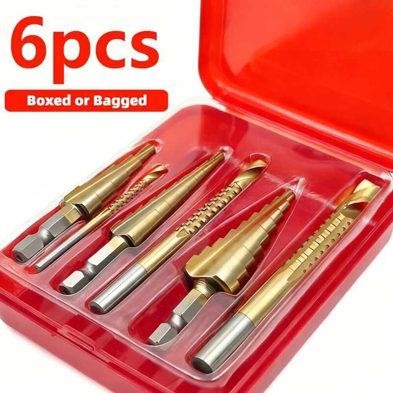 C 6Pcs Titanium Drill Bits Set, 3-12Mm For Metal Wood, Hard Steel Twist Bits, Corrosion Resistant,