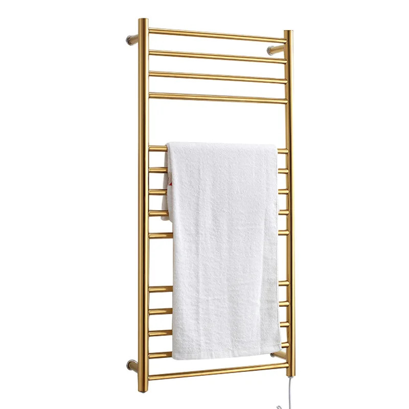 9006 Bathroom 304 Stainless Steel Gold Heated Towel Warmer Waterproof Grade Ip56 Electric Heating T