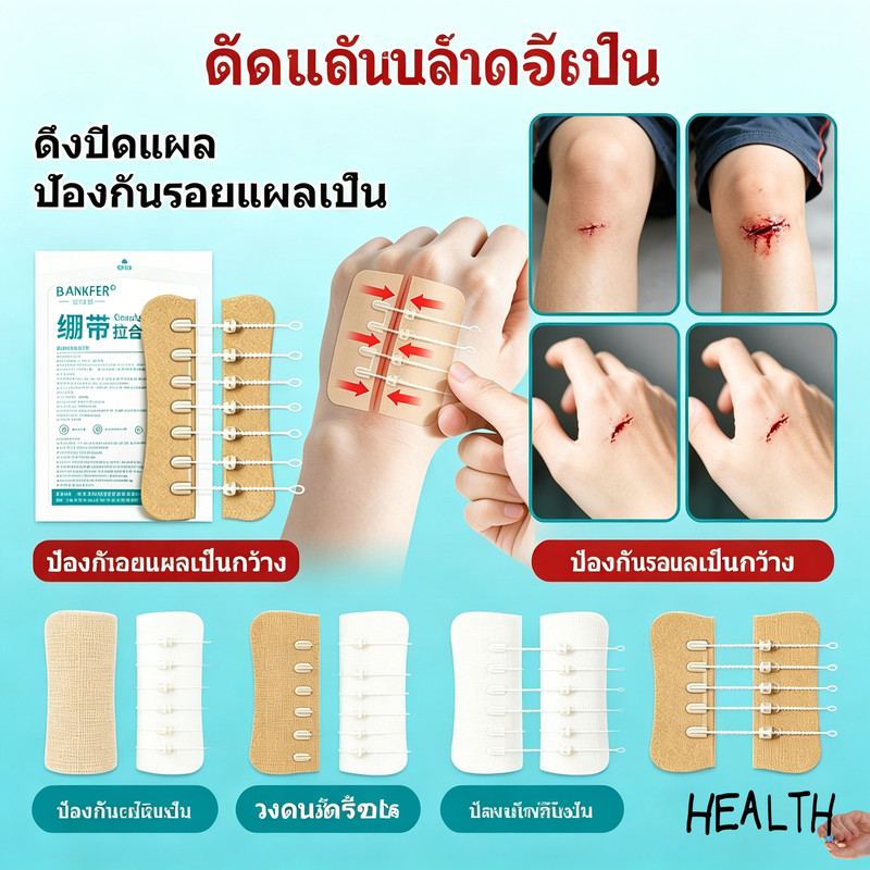 แผ่นปิดแผลลดแรงตึง 1/2/4/7 ตะขอ 10g – ตัดขนาดได้ ใช้ปิดแผลผ่าตัด ไม่ต้องเย็บ
