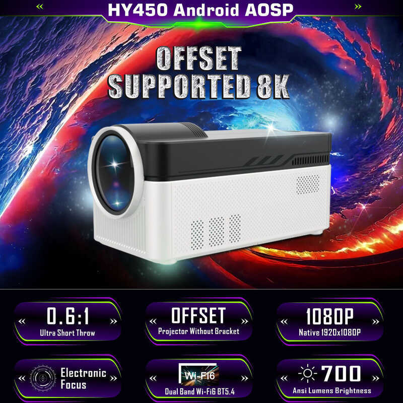 HY450 โปรเจคเตอร์ 2568K Projection Ultra HD Ultra Short Throw ความสว่างสูง 7 Lumens 1080P