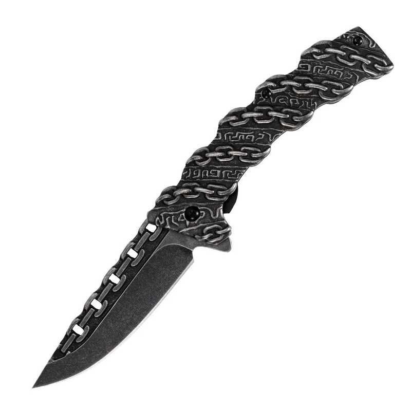 C Tactical Stonewash Chain Folding Knife Stainless Steel 3D Carving Outdoor Tools High-Quality Fold