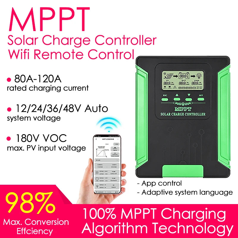 80/100/120A WIFI MPPT Solar Charge Controller 12-48V Auto Photovoltaic RV Home Energy Storage Contr