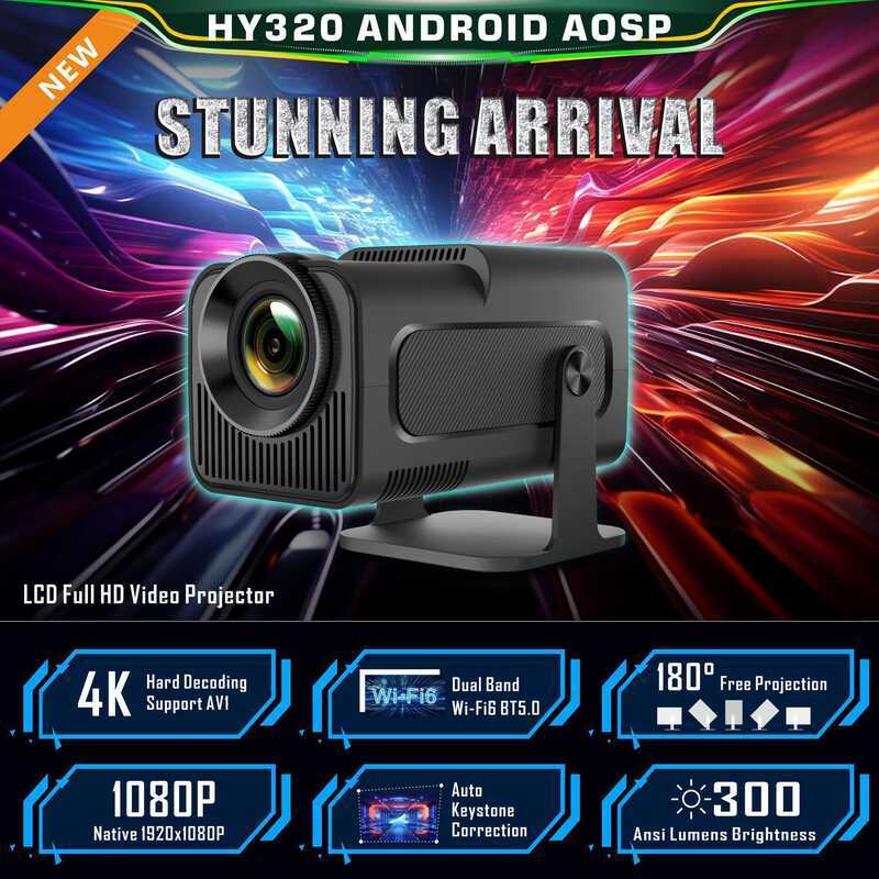 HY320 โปรเจคเตอร์ WiFi HD 1080P โฮมเธียเตอร์ Android 4K
