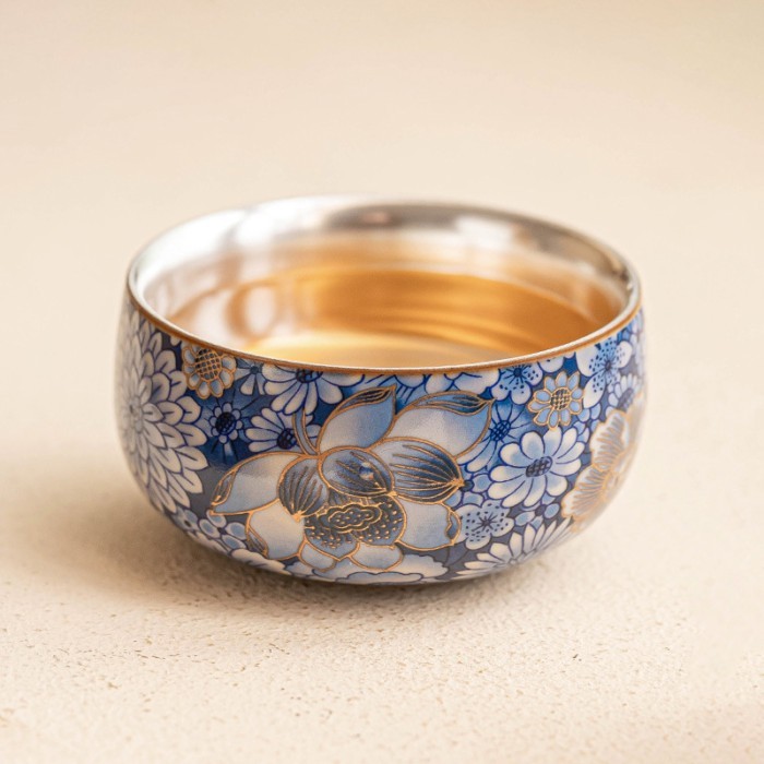Fanhua Sijin 999 Gilt Silver ถ้วยสมาธิหรูหรา High-End ถ้วยชา Master ถ้วยเซรามิคถ้วยชาของขวัญกล่อง