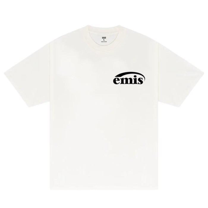 เกาหลีอินเทรนด์แบรนด์ Emis แขนสั้นสีเทา Unisex Casual เสื้อยืดอเนกประสงค์ผ้าฝ้ายแท้ผู้หญิงฤดูร้อนรอบ