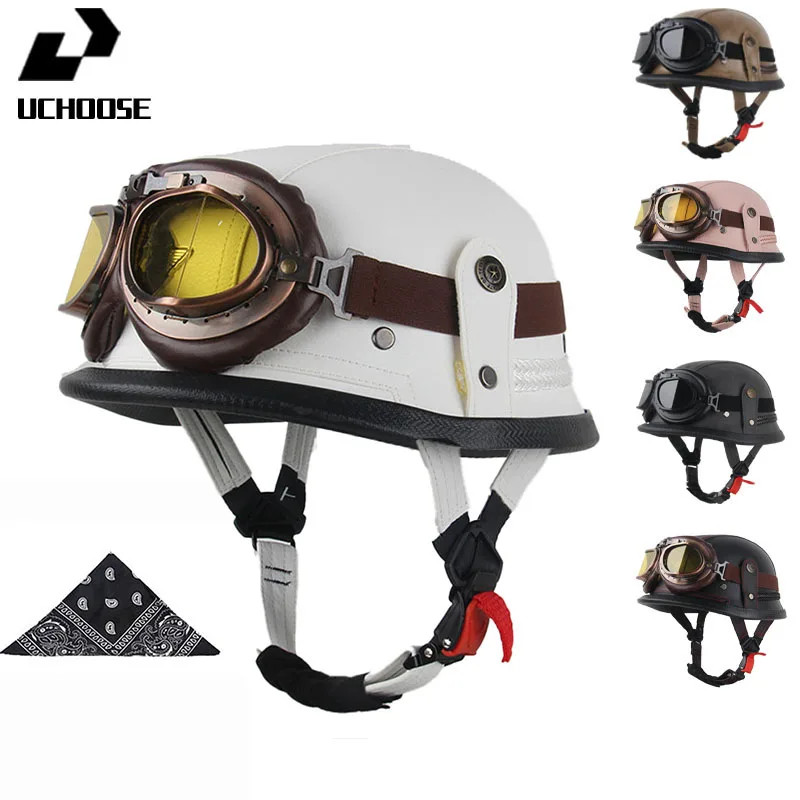 DOT Certified Vintage Open Helmet Motorcycle Open Face Helmet Retro 3/4 Helmet Cruise Casco Casque
