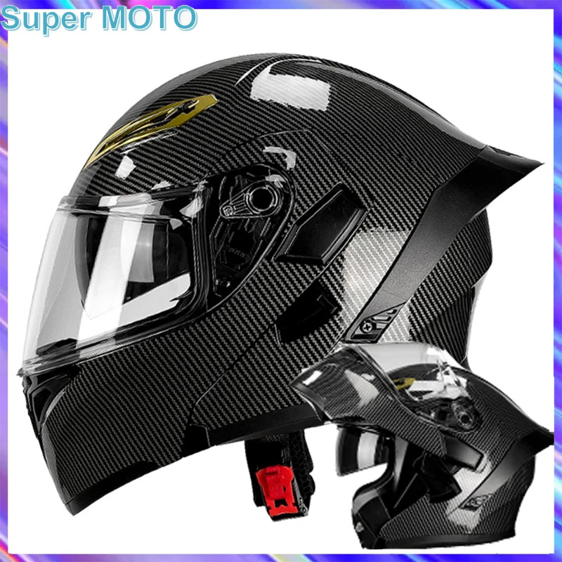 New QIKE Motorcycle Helmet Carbon Fiber Patterned Flip Up Capacete Moto DOT Certification Women Rid