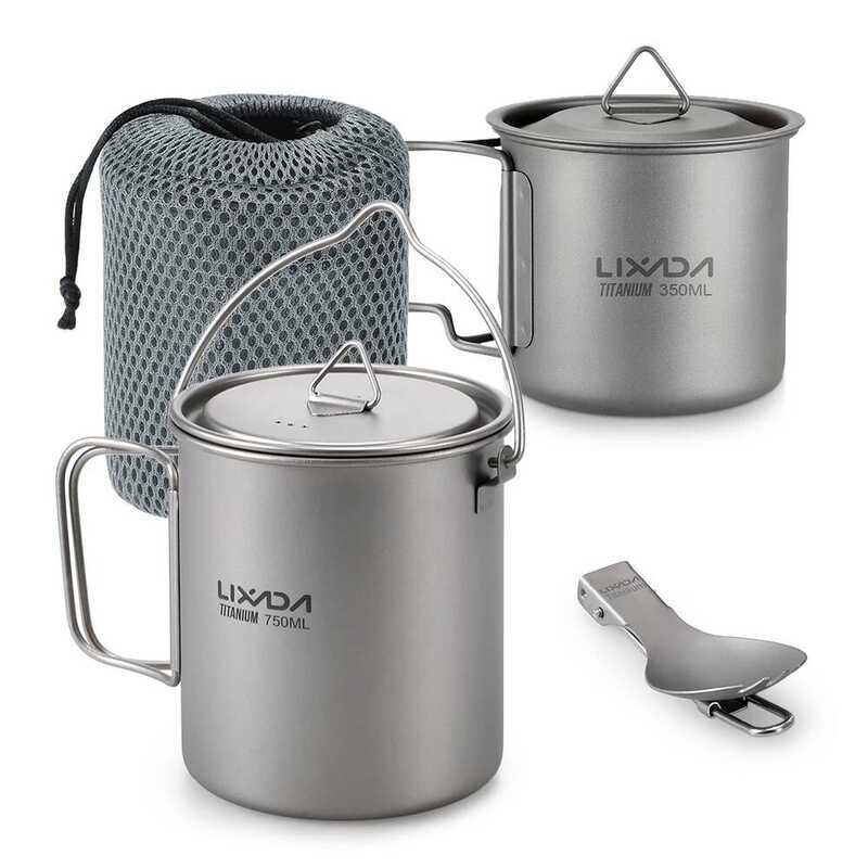 C Lixada Titanium Pot Camping Water Cup Mug Lightweight Titanium 750Ml Pot 350Ml Water Cup Mug Camp