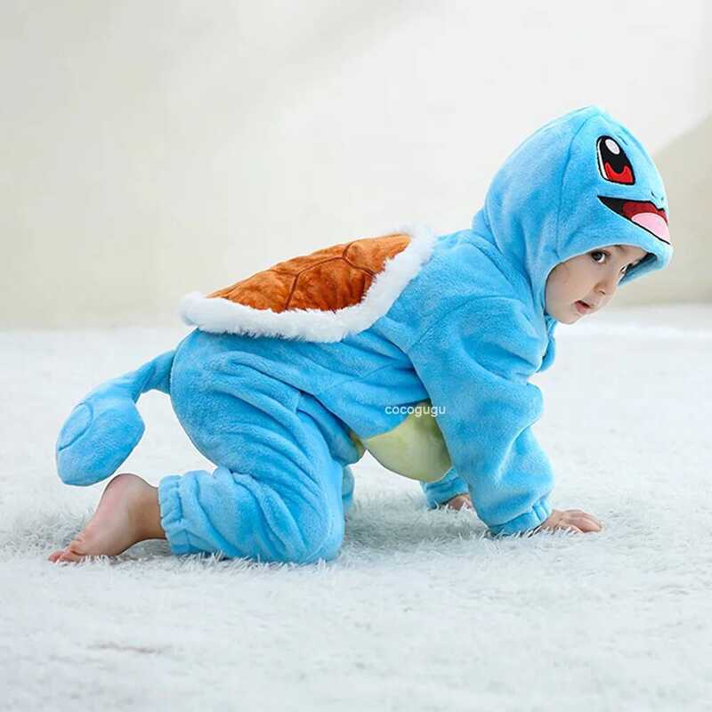C Boys Girls Squirtle Costume 0-3 Y Baby Romper Anime Cosplay Kigurumi Blue Cute Pajama Onesie Hall
