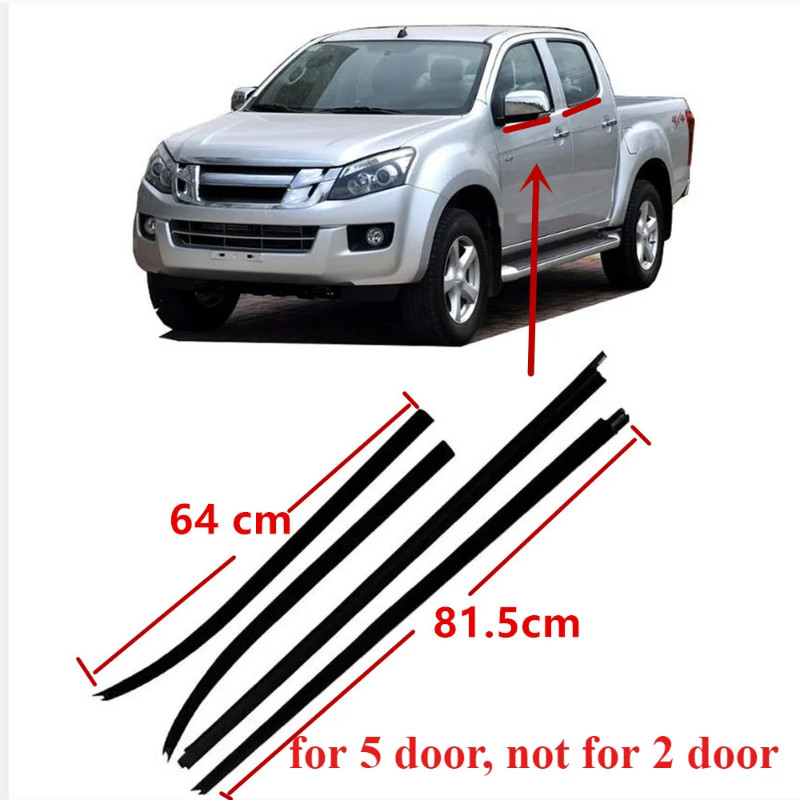4 black Outside Windows Rubber Outside for Isuzu D-MAX 2013-2018 Glass Protector Weatherstrip for S