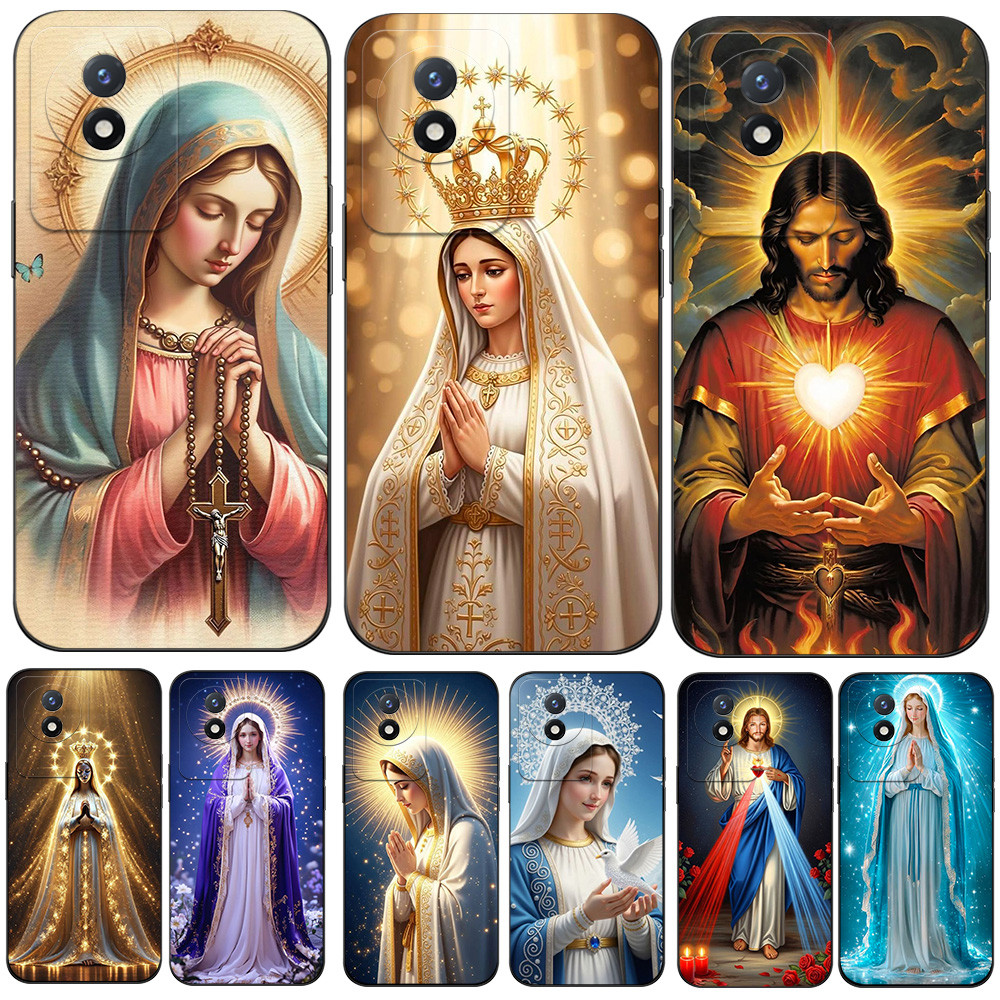 สําหรับ vivo Y02 Y02A Y02T Y11 2023 กรณีซิลิคอนอ่อนฝาครอบ tpu สีดํา Virgin Mary Jesus ศาสนาโบสถ์