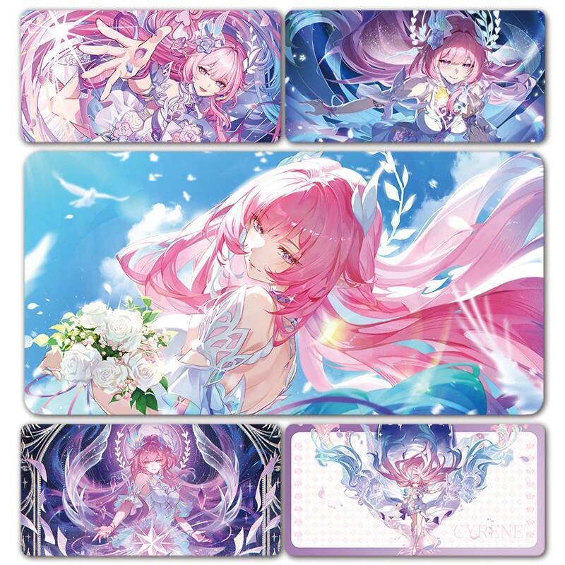 สีชมพูน่ารักแผ่นรองเมาส์รางดาว Honkai HSR เกม Cyrene Mem Mousepad XXL คีย์บอร์ดโต๊ะสํานักงานแผ่นรองโ