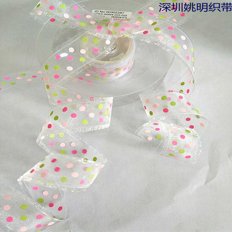 Ya Yao Ming ริบบิ้นริบบิ้นห่อของขวัญริบบิ้นสีผ้ากอซหิมะ Fringe พิมพ์ริบบิ้นสีลายจุด