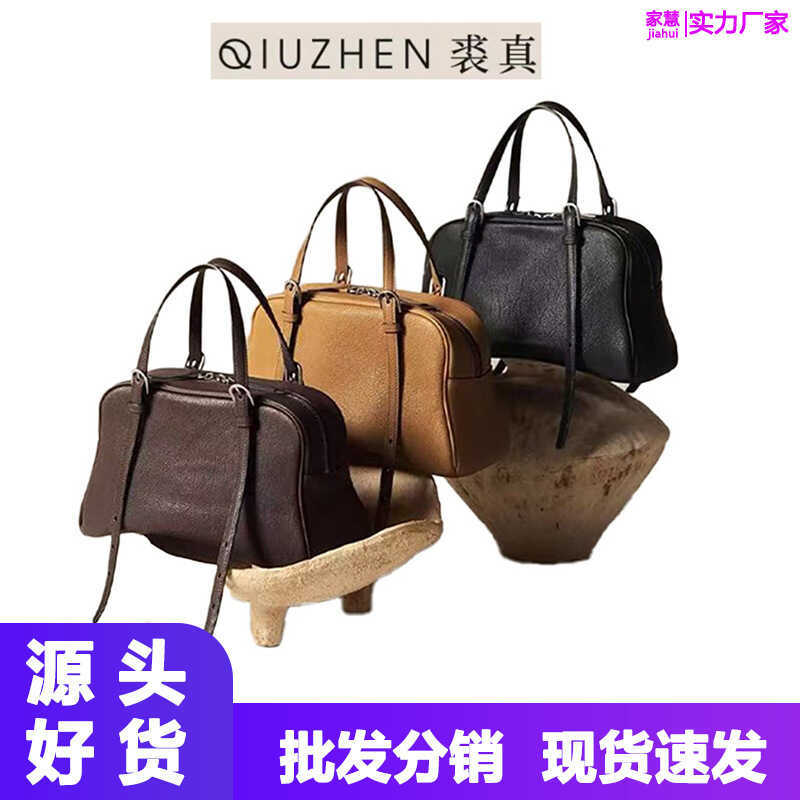 Qiuzhen กระเป๋าถือหนังแท้สไตล์เรโทร สำหรับผู้หญิง ออกแบบมาให้มีความจุเยอะ