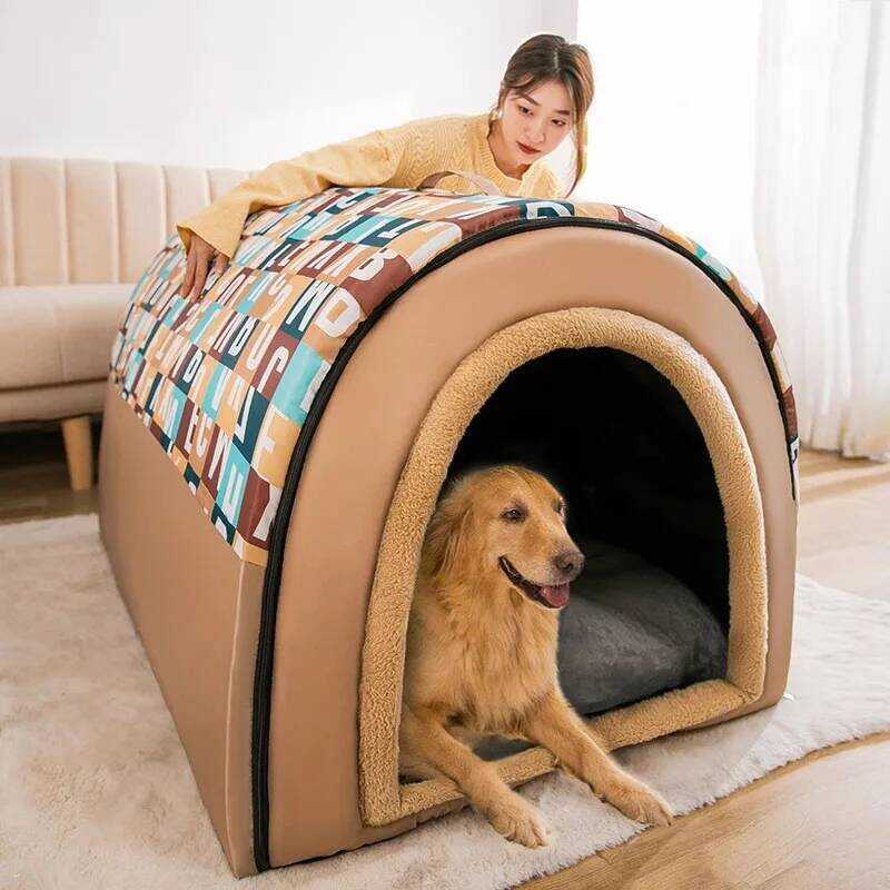 C 2025 New Dog Kennel Winter Warm Large Dog Oversized Dog House House Closed Winter Removable Golde