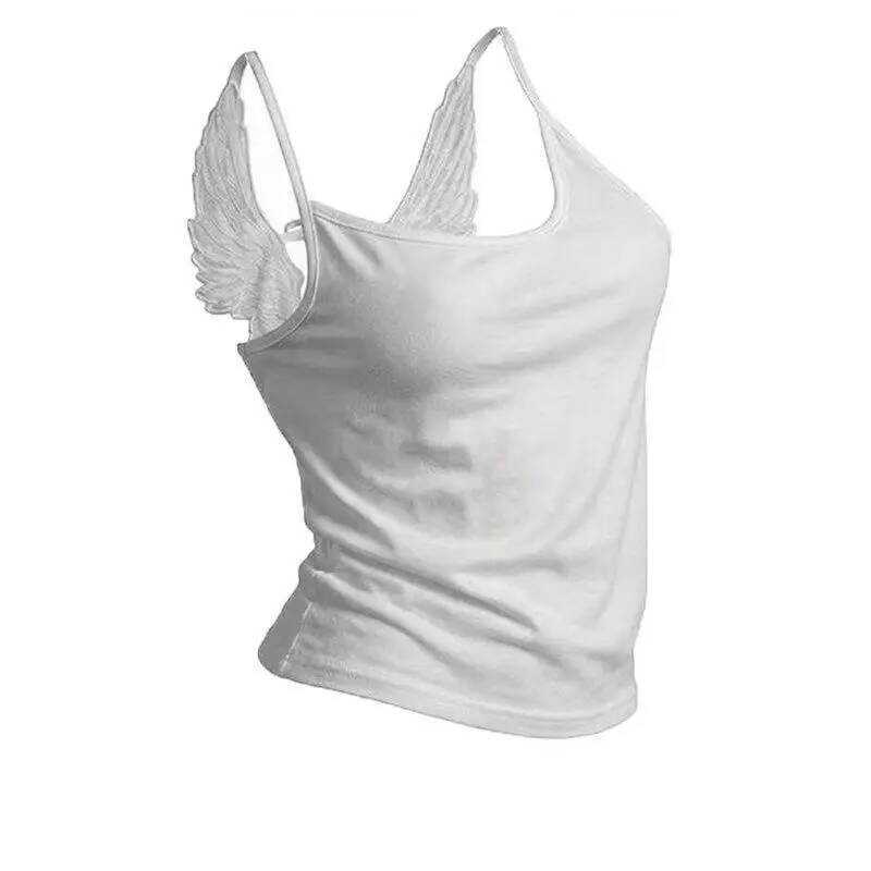 C Angel Wings Vest 3D Emed Wings Embroidery Spaghetti Strap Vest Y2k Women Gothic Fashion Summer Se