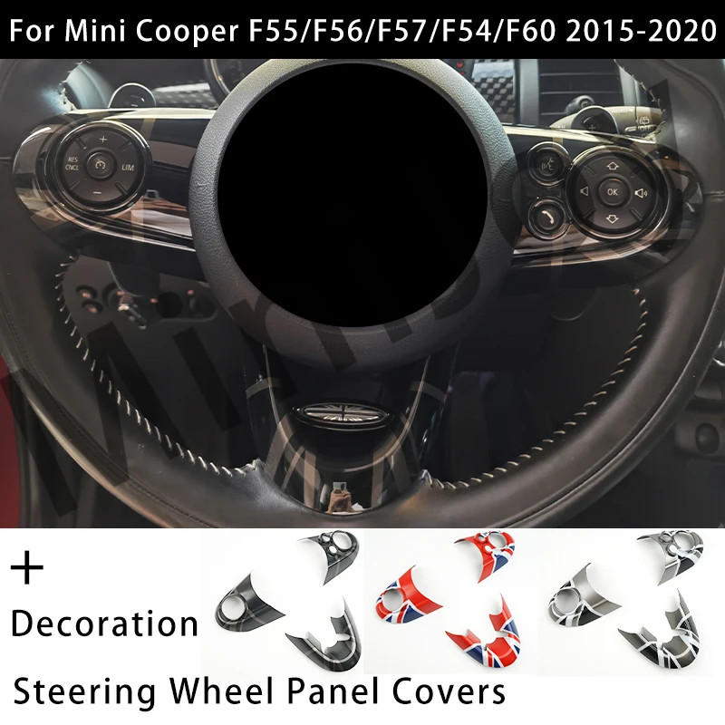 The Black Flag Steering Wheel Button Cover Sticker PC Interior Decoration for MINI Cooper S JCW F60