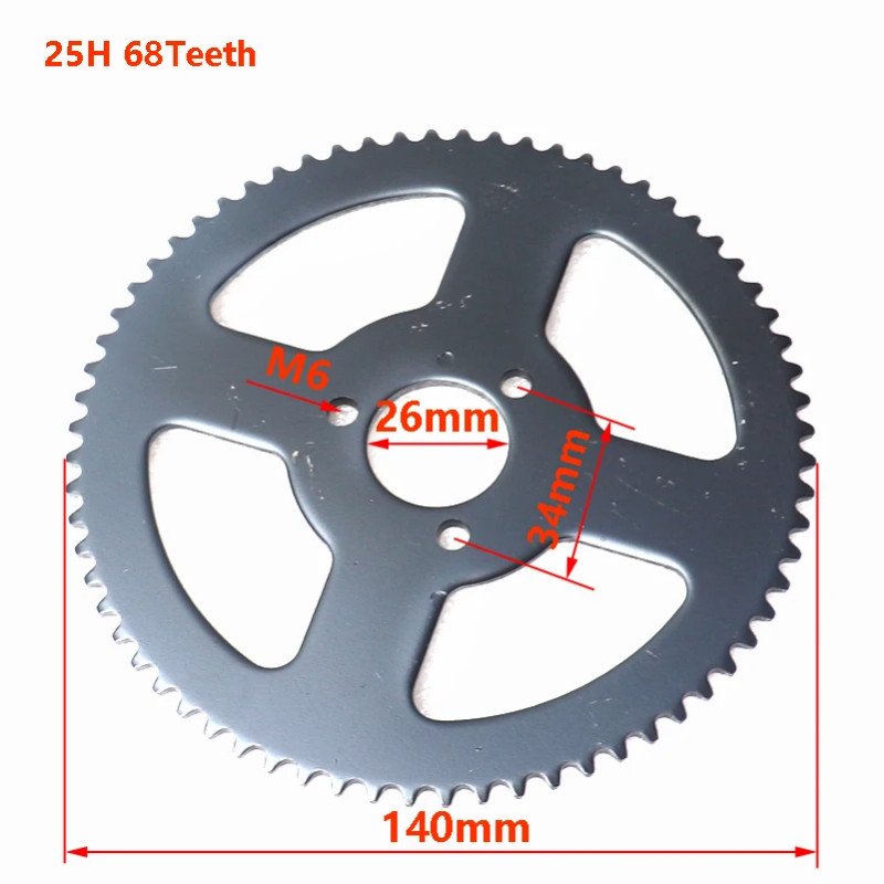 25H 7T Front Sprocket & 68T 26mm Rear Sprocket 136 Links Chain for 49cc Mini Pocket Bike 2 Stroke M