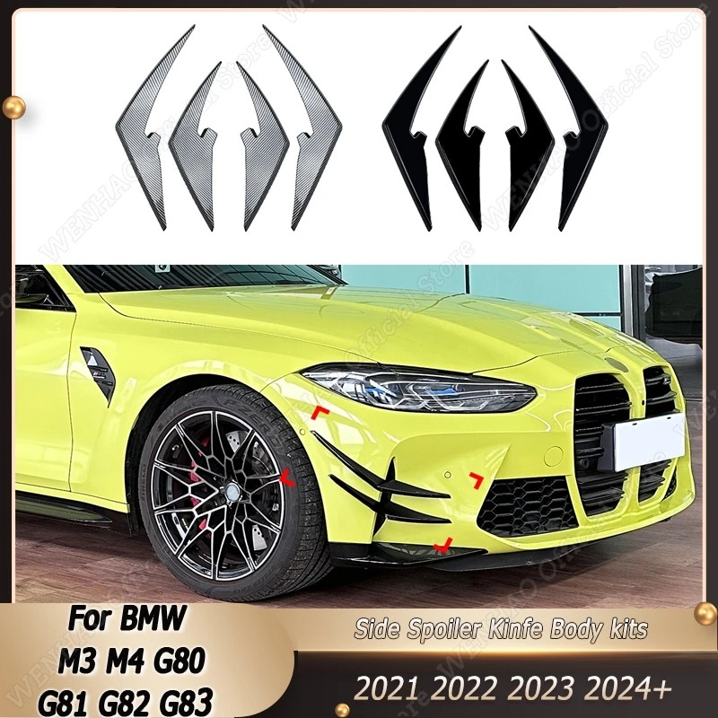 For BMW M3 M4 G80 G81 G82 G83 2021-2024+ Front Bumper Side Splitter Tuning Gloss Black Air Vent Win