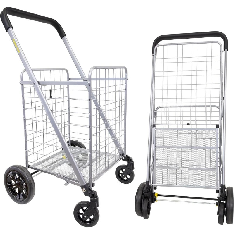 dbest products Cruiser Cart Deluxe 2 Shopping Grocery Rolling Folding Laundry Basket on Wheels Fold