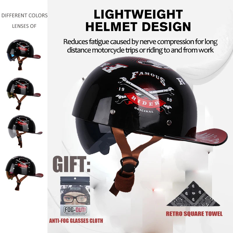 Uchoose Summer Motorcycle Casque DS Baseball Cap Helmet Retro Helmets Vintage Open Face Scooter Cru