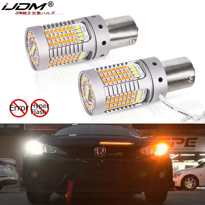 iJDM No Hyper Flash 21W BAU15S LED Canbus BA15S 1156 LED Switchback White/Amber LED Bulbs For Dayti