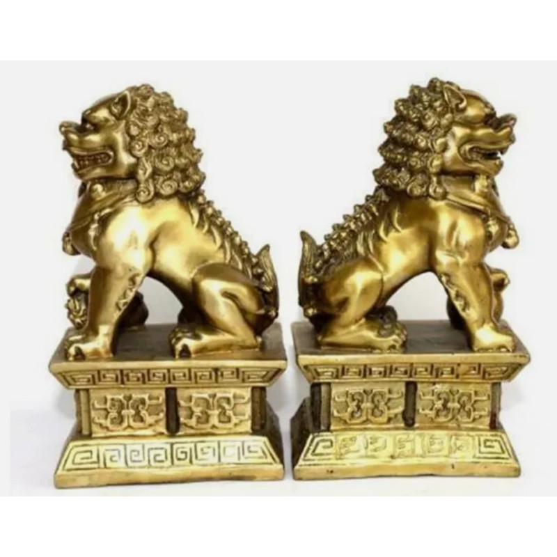 Archaic lion brass statue Fu Foo Dog fengshui Door guard lions Statues pair