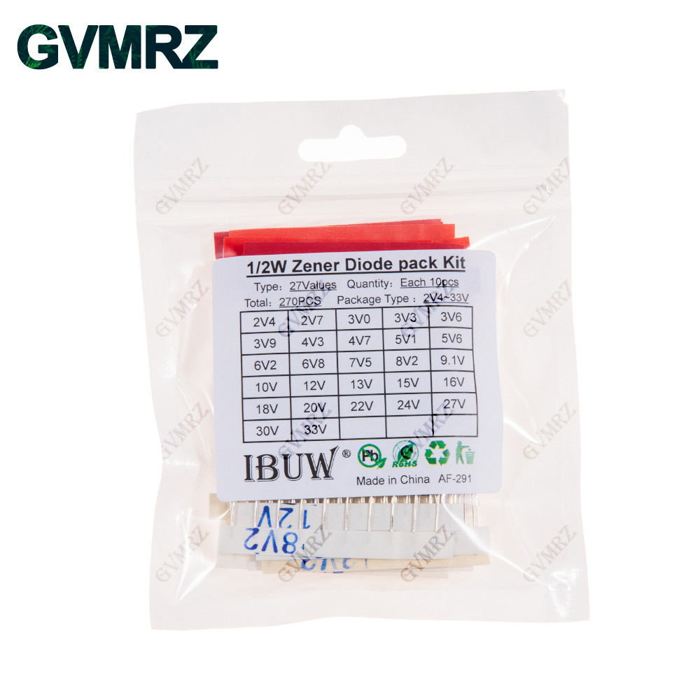 270PCS 27Values 1/2W Zener Diode Kit 2V4-33V สําหรับแรงดันไฟฟ้าระเบียบโครงการอิเล็กทรอนิกส์