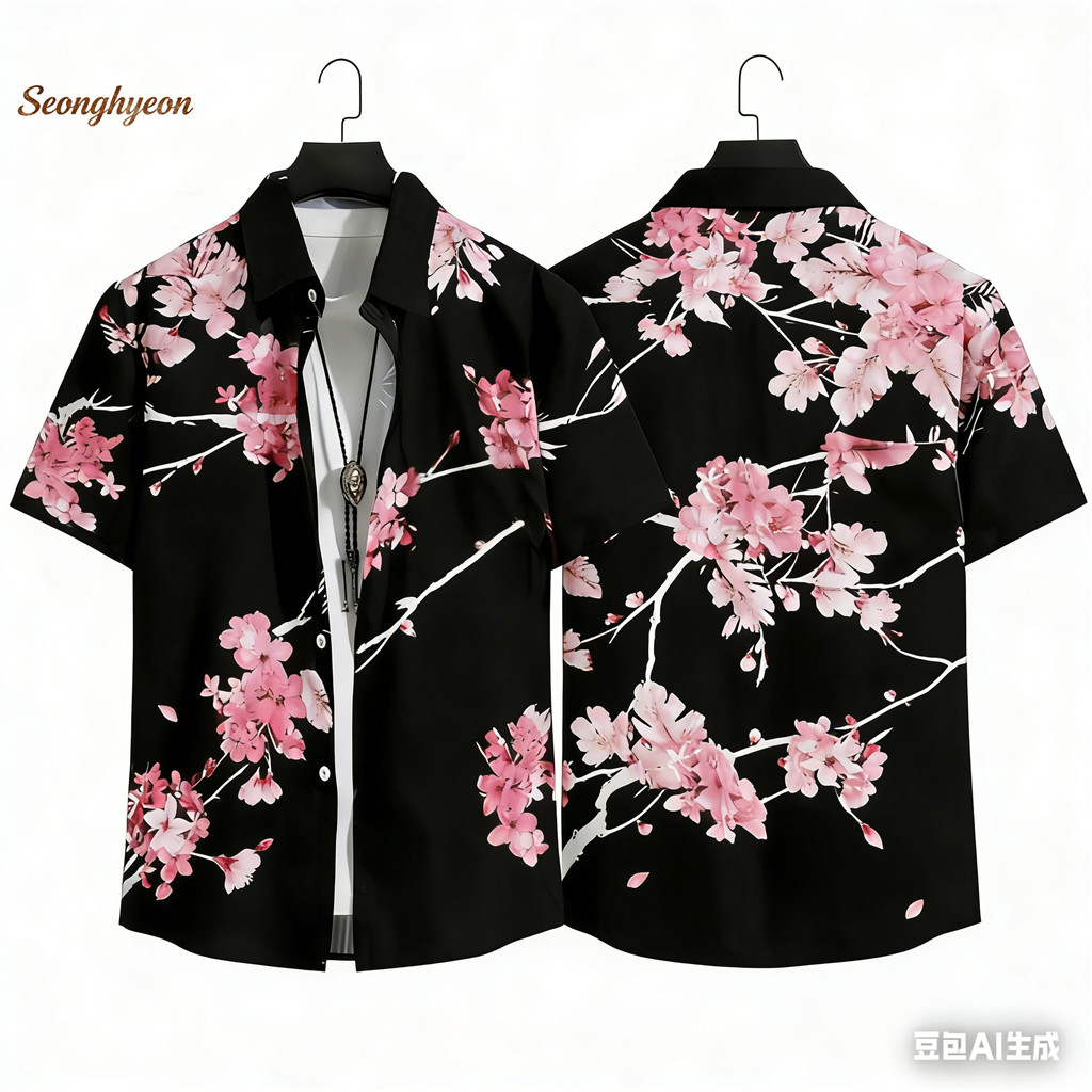 เสื้อเชิ้ตแขนสั้น พิมพ์ลายดอกไม้เขตร้อน เหมาะสำหรับวันหยุดและใส่สบาย