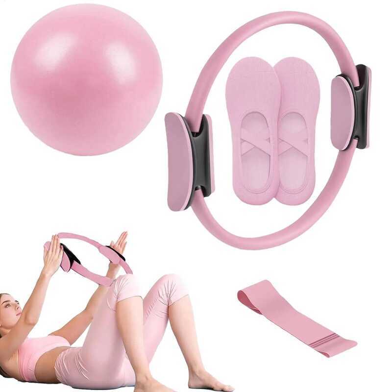 C NEW Pilates Ball And Ring Set Pilates Fitness Ring Band Exercise Workout Fitness Equipment For Pr