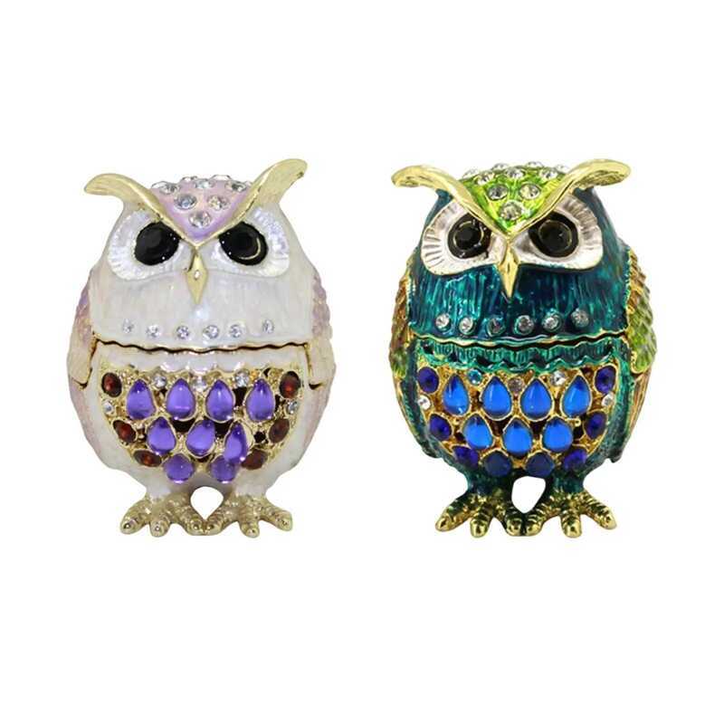 C Jewelry Box Oramet Portable Storage Case Gifts Decoratio,Aimal Figurie Owl Statue Alloy For Hairp