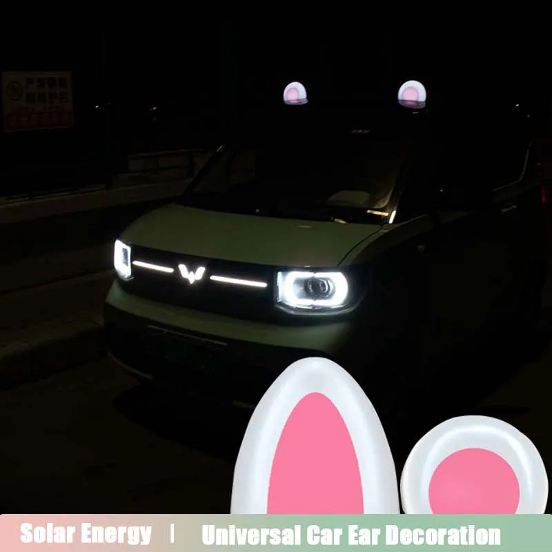 Car Exterior Cat Ear Roof Top Light Solar Powered Roof Decoration Safety Lights Auto Roof Ambient D