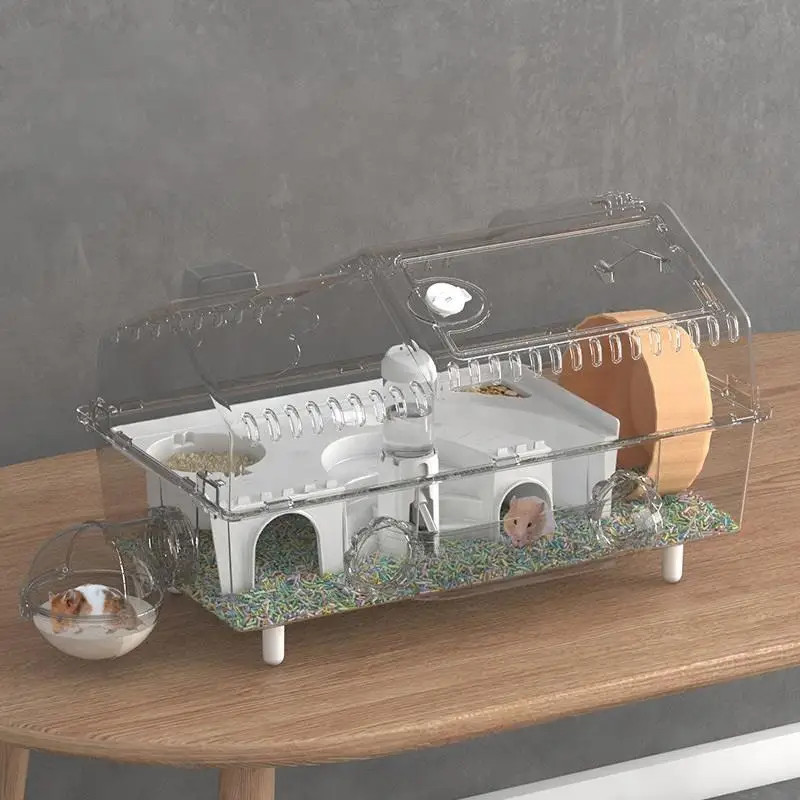 Acrylic Hamster Cage Double Layer 55cm Basic Cage Golden Bear Nest Large Size Hamster Cage Landscap