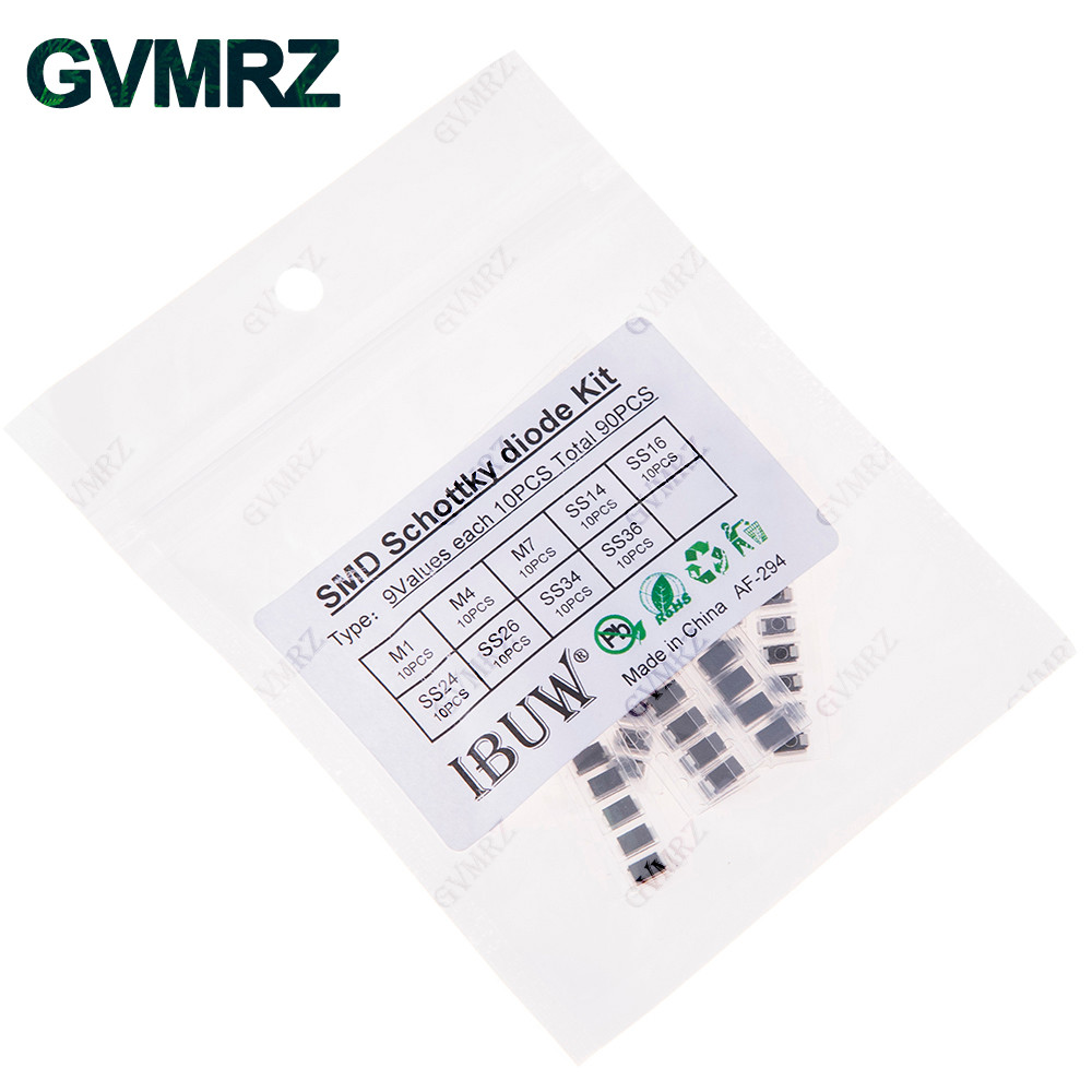 90PCS 9 ค่า SMD Schottky Diode Kit M1 M4 M7 SS14 SS16 SS24 SS26 SS34 SS36 สําหรับโครงการการตรวจสอบอิ