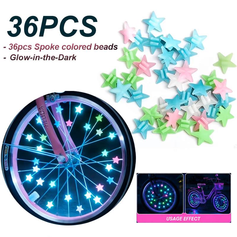 36 ชิ้น Glow-in-the-Dark จักรยาน Spoke คลิปดาวที่มีสีสัน Luminous ลูกปัดจักรยาน Spoke Tube ตกแต่งสํา