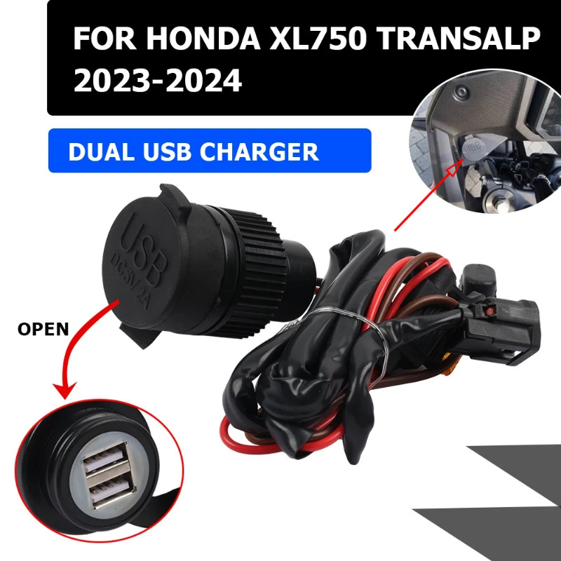 For XL750 Dual USB Charger For Honda XL 750 Transalp Transalp750 750XL 2023 2024 Motorcycle Socket