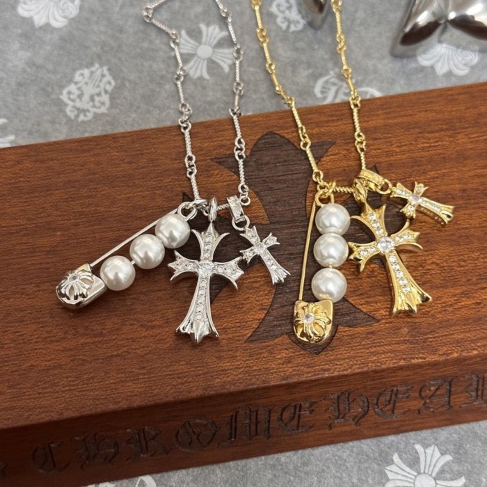 Chrome Pearl Pin Cross จี้สร้อยคอคู่ใหม่ Collarbone*Hearts